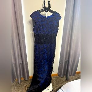 Blue with Black Overlay Full Length Formal Dress Size 16